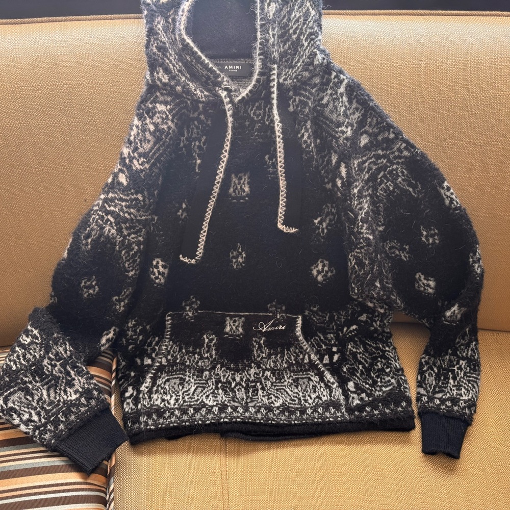 Amiri Black and White Men's Alpaca Hoodie